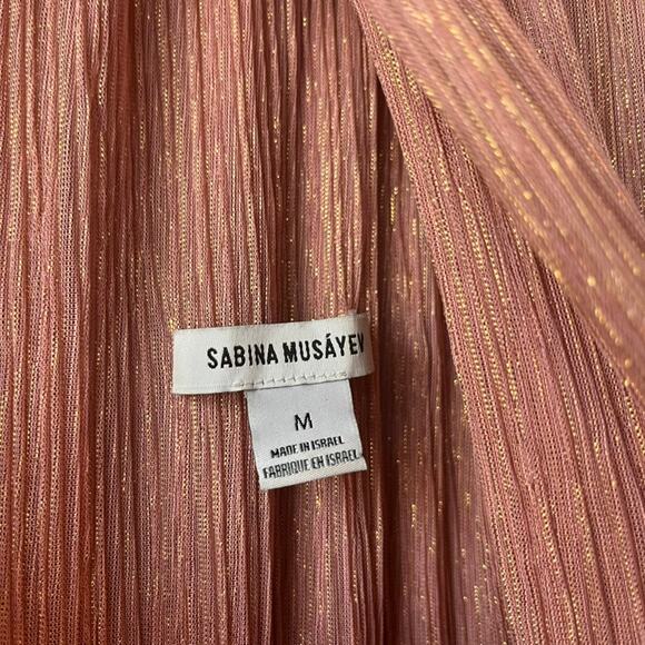 Sabina Musayev Dress Skylar Pink‎ Metallic Plisse V-Neck Sleeveless Minidress M - Picture 5 of 9